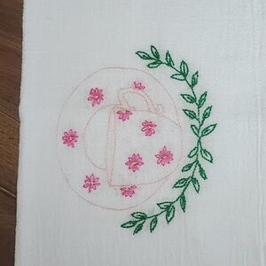 Hand Embroidered Vintage Flour Sack Tea Towel